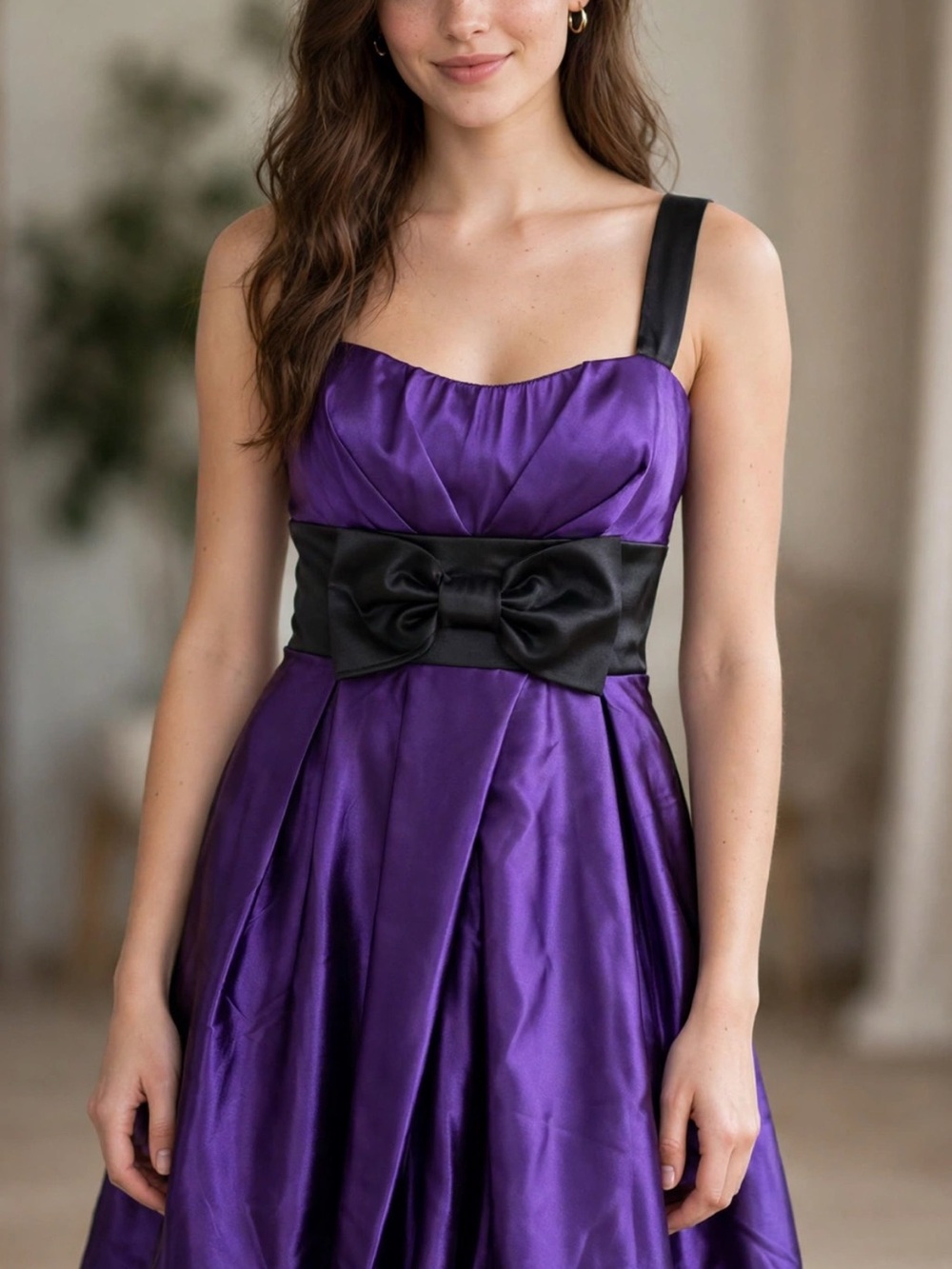 Speechless Purple Satin Homecoming Cocktail Dress - Black Bow Accent - Size 1